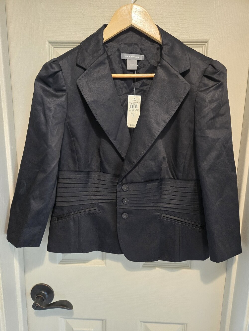 Ann Taylor Black Pleated Formal Blazer Jacket * Size 8